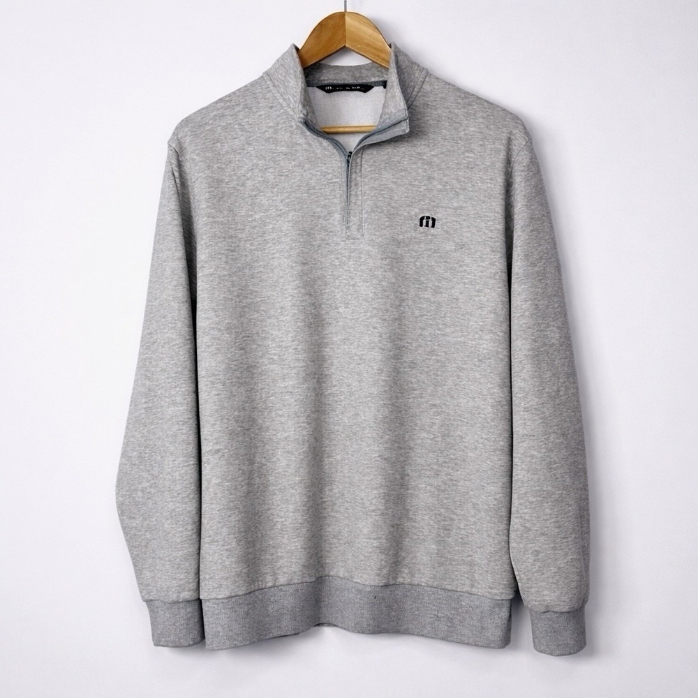 TravisMathew Cotton Blend Quarter Zip Pullover Gray Golf Sweater Size L